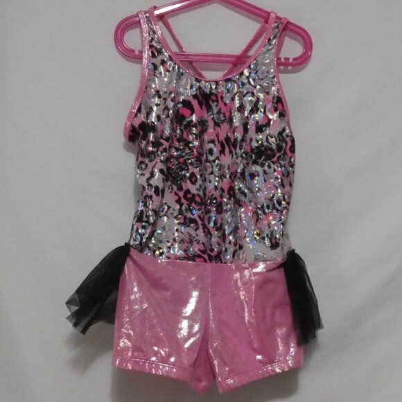 IN DANCEWEAR | size 6 XL | Girls' Pink, Silver and Black Glittery Dance Outfit - Picture 1 of 16